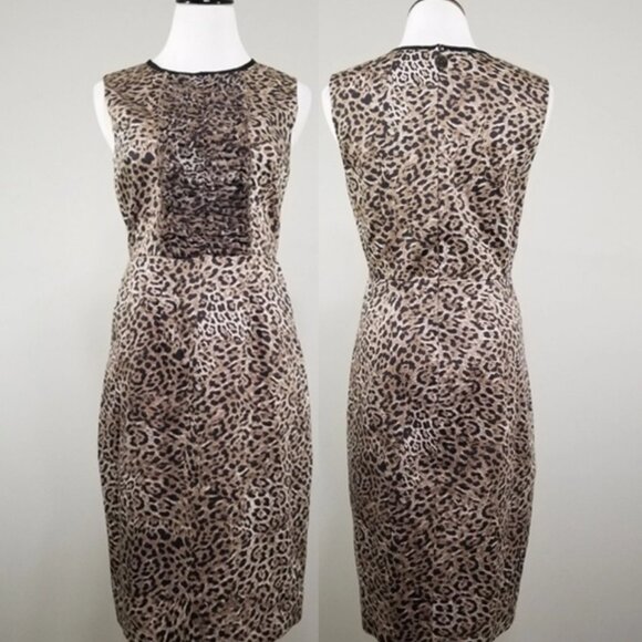 Elie Tahari Brown Tan Dress Leopard Animal Print Sleeveless Sheath Size US 6 - Picture 1 of 11